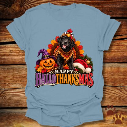 Happy Hallothanksmas Black Labrador Turkey T-Shirt