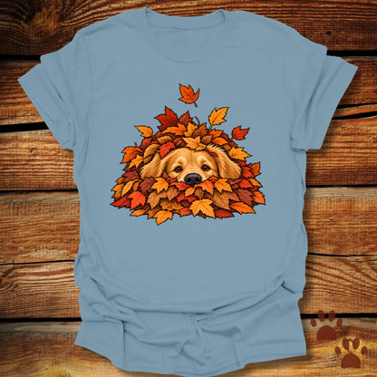 Golden Retriever Leaf Pile T-Shirt - Front & Back Print