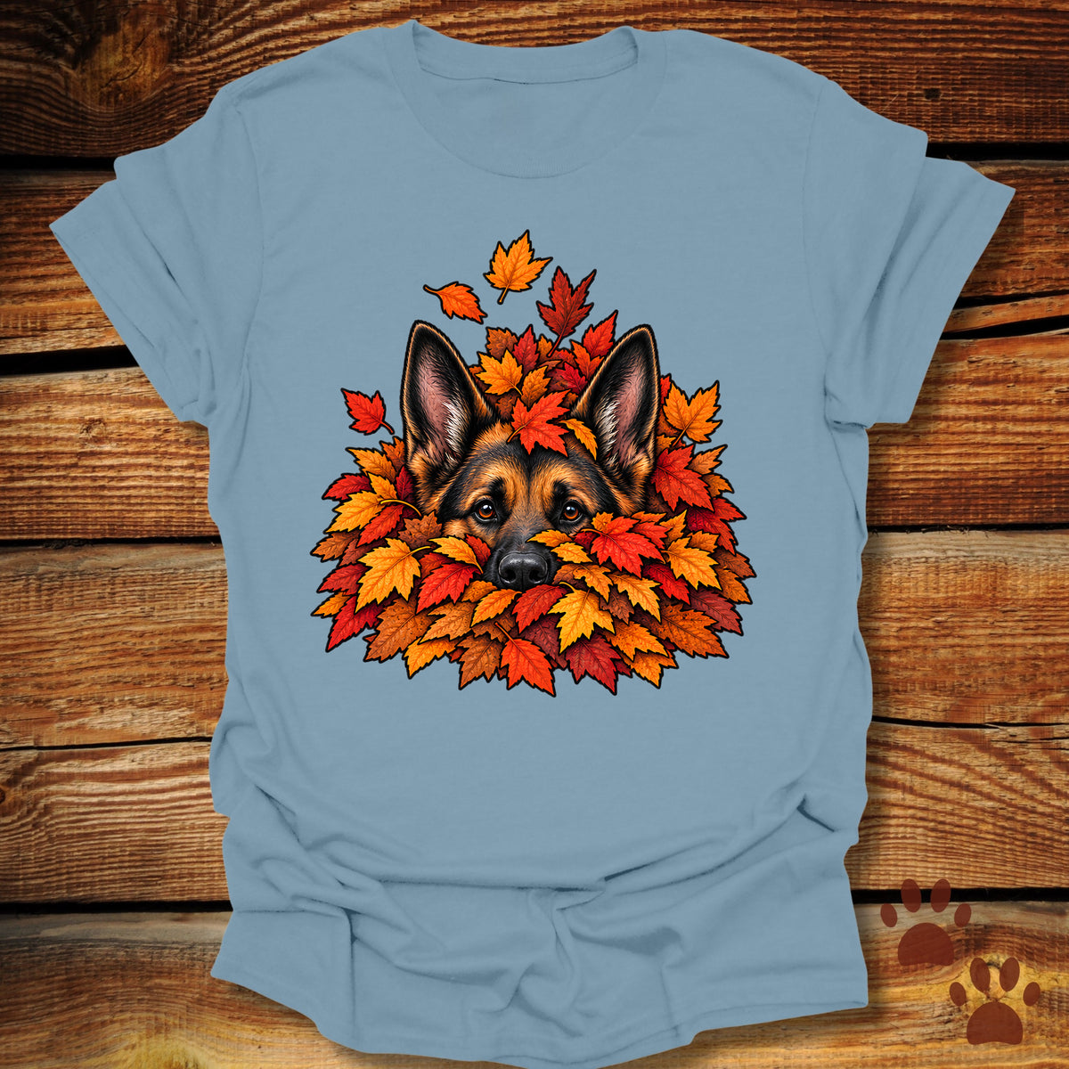 German Shepherd Leaf Pile T-Shirt - Front & Back Print