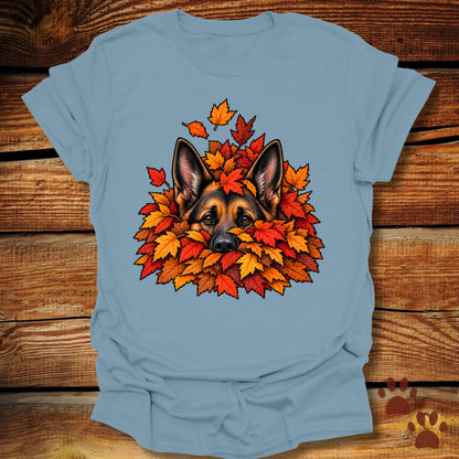 German Shepherd Leaf Pile T-Shirt - Front & Back Print