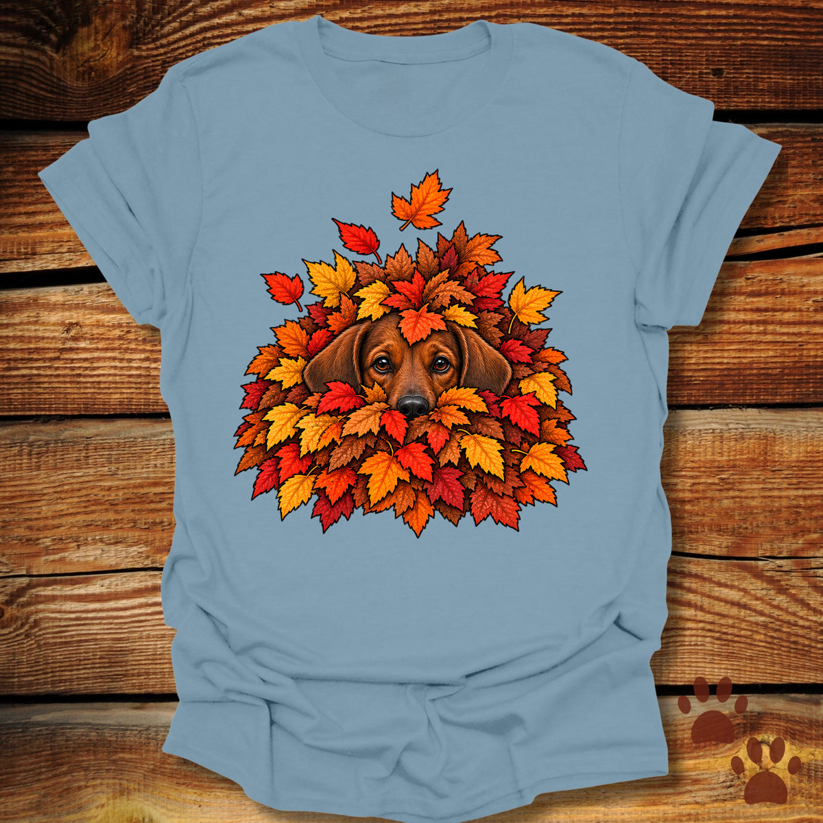 Dachshund Leaf Pile T-Shirt - Front & Back Print