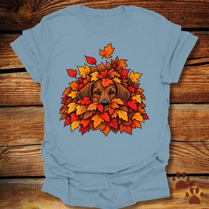Dachshund Leaf Pile T-Shirt - Front & Back Print