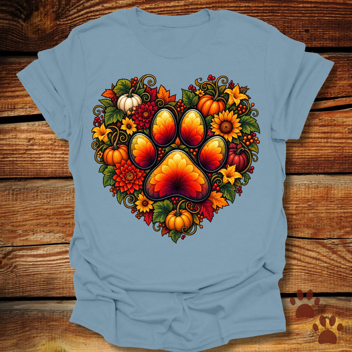 Autumn Paw Print Heart T-Shirt