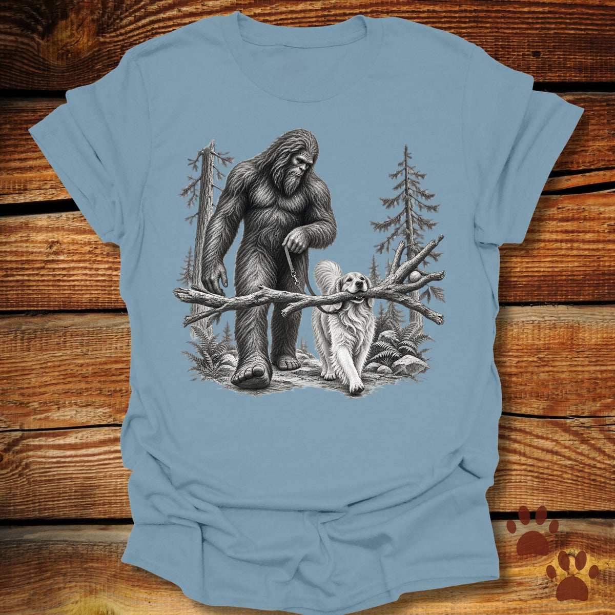 Bigfoot Golden Retriever Woodland T-Shirt