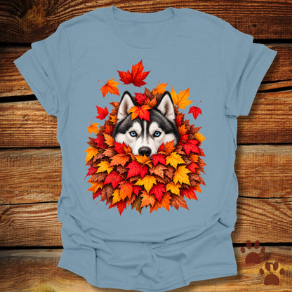 Husky Leaf Pile T-Shirt - Front & Back Print