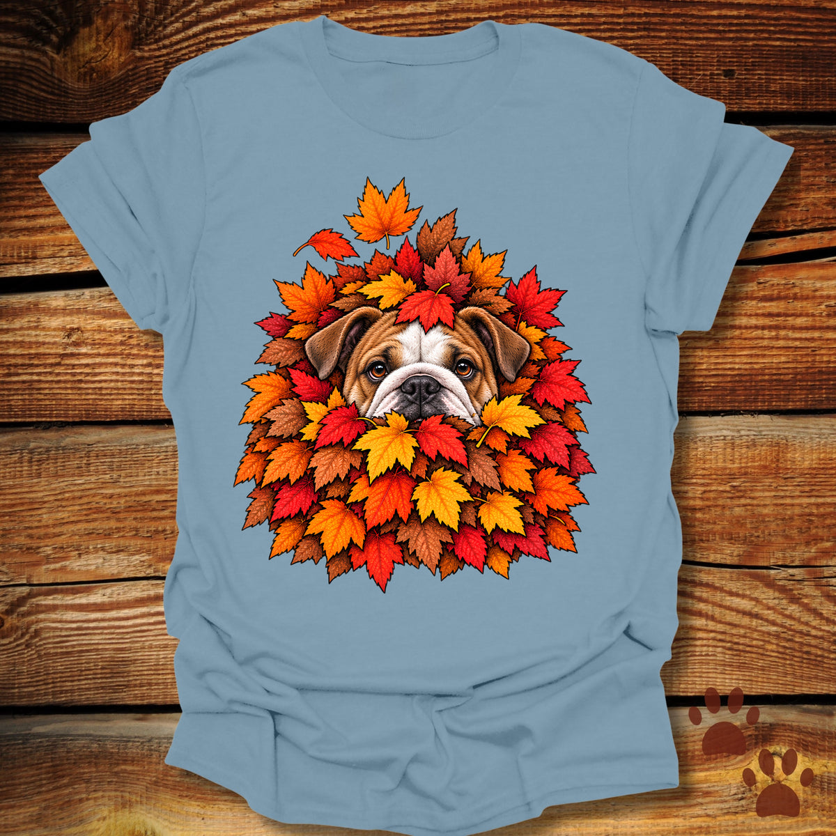 Bulldog Leaf Pile T-Shirt - Front & Back Print