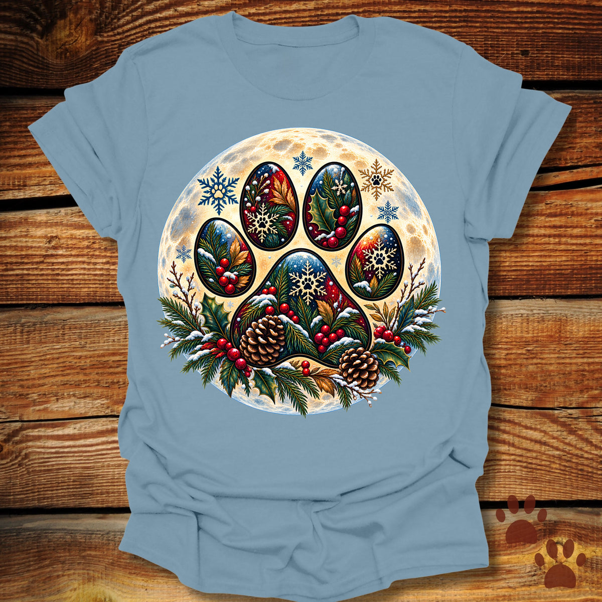 Dog Paw Christmas Moon T-Shirt