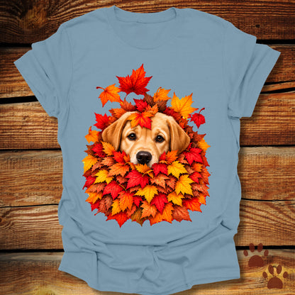 Yellow Labrador Retriever Leaf Pile T-Shirt - Front & Back Print