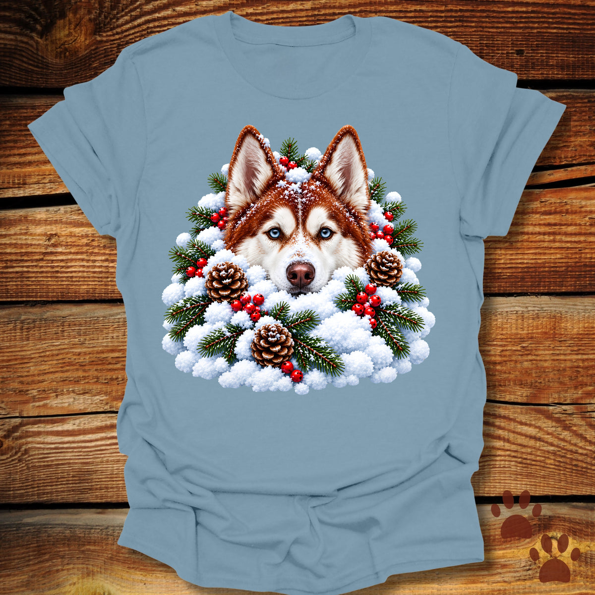 Red Husky Snow Pile T-Shirt