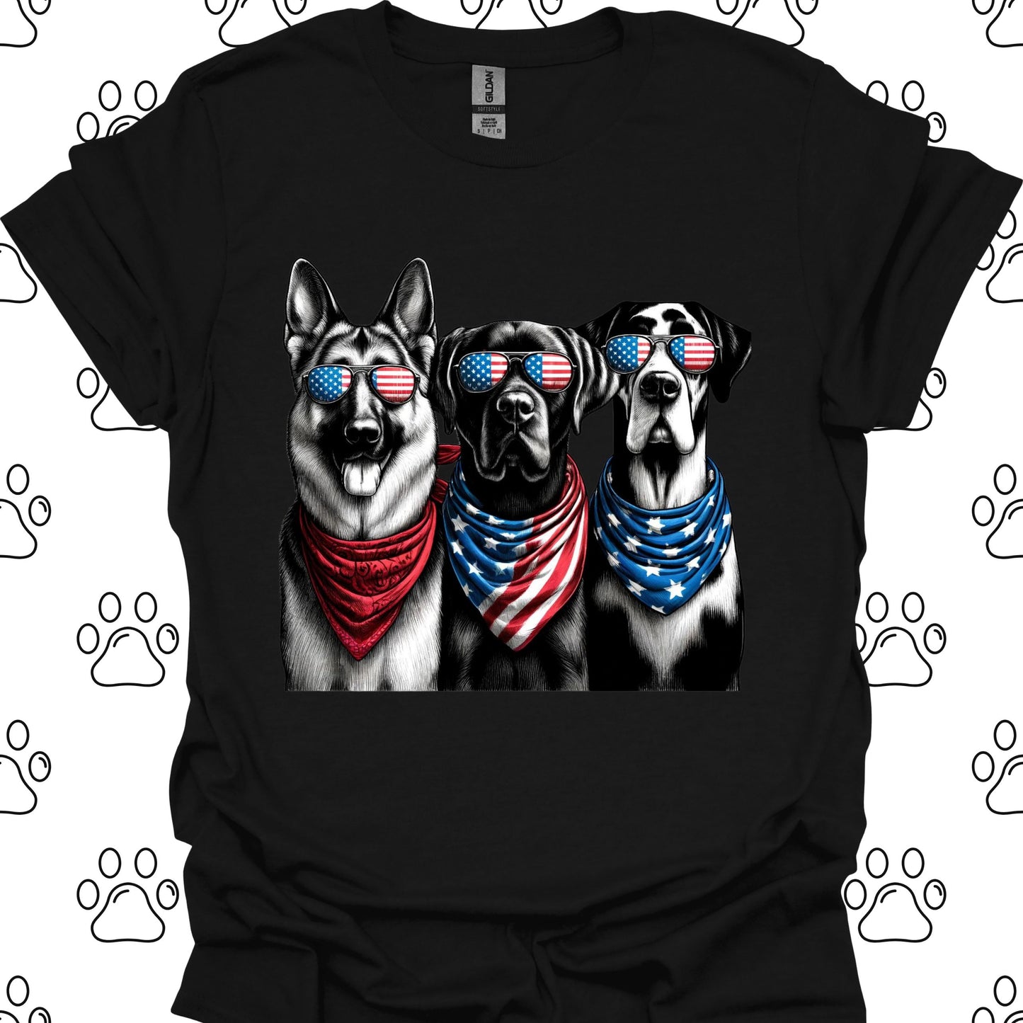 Patriotic Dogs American Flag Sunglasses T-Shirt