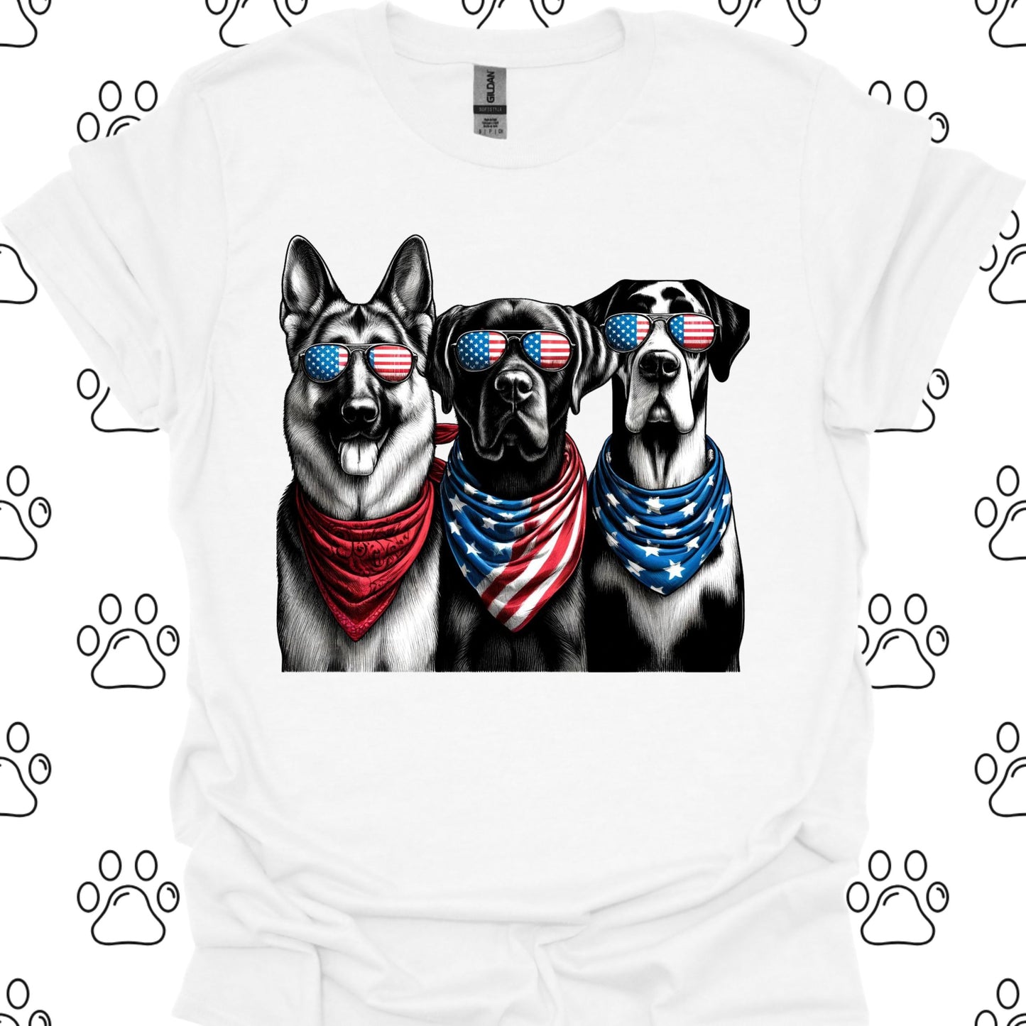 Patriotic Dogs American Flag Sunglasses T-Shirt