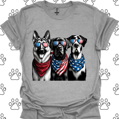 Patriotic Dogs American Flag Sunglasses T-Shirt