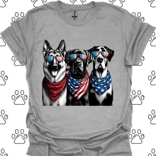 Patriotic Dogs American Flag Sunglasses T-Shirt