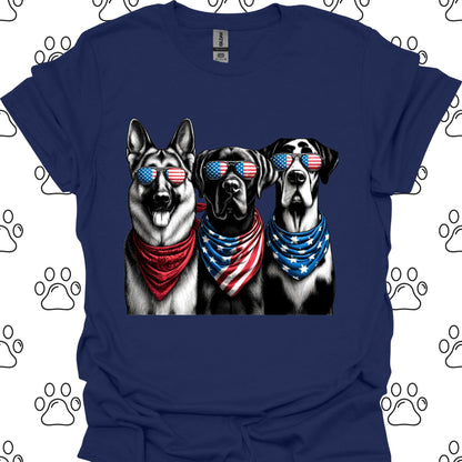 Patriotic Dogs American Flag Sunglasses T-Shirt