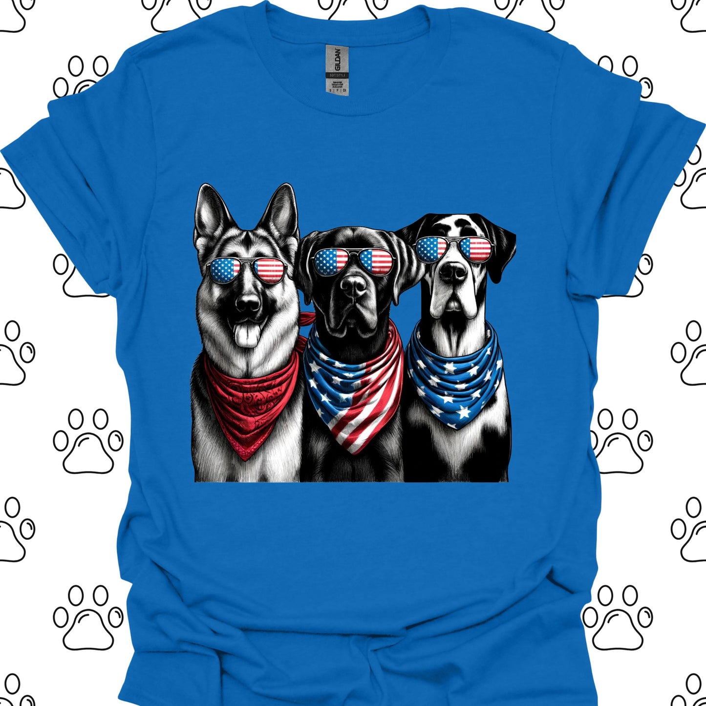 Patriotic Dogs American Flag Sunglasses T-Shirt