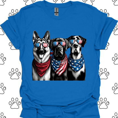 Patriotic Dogs American Flag Sunglasses T-Shirt