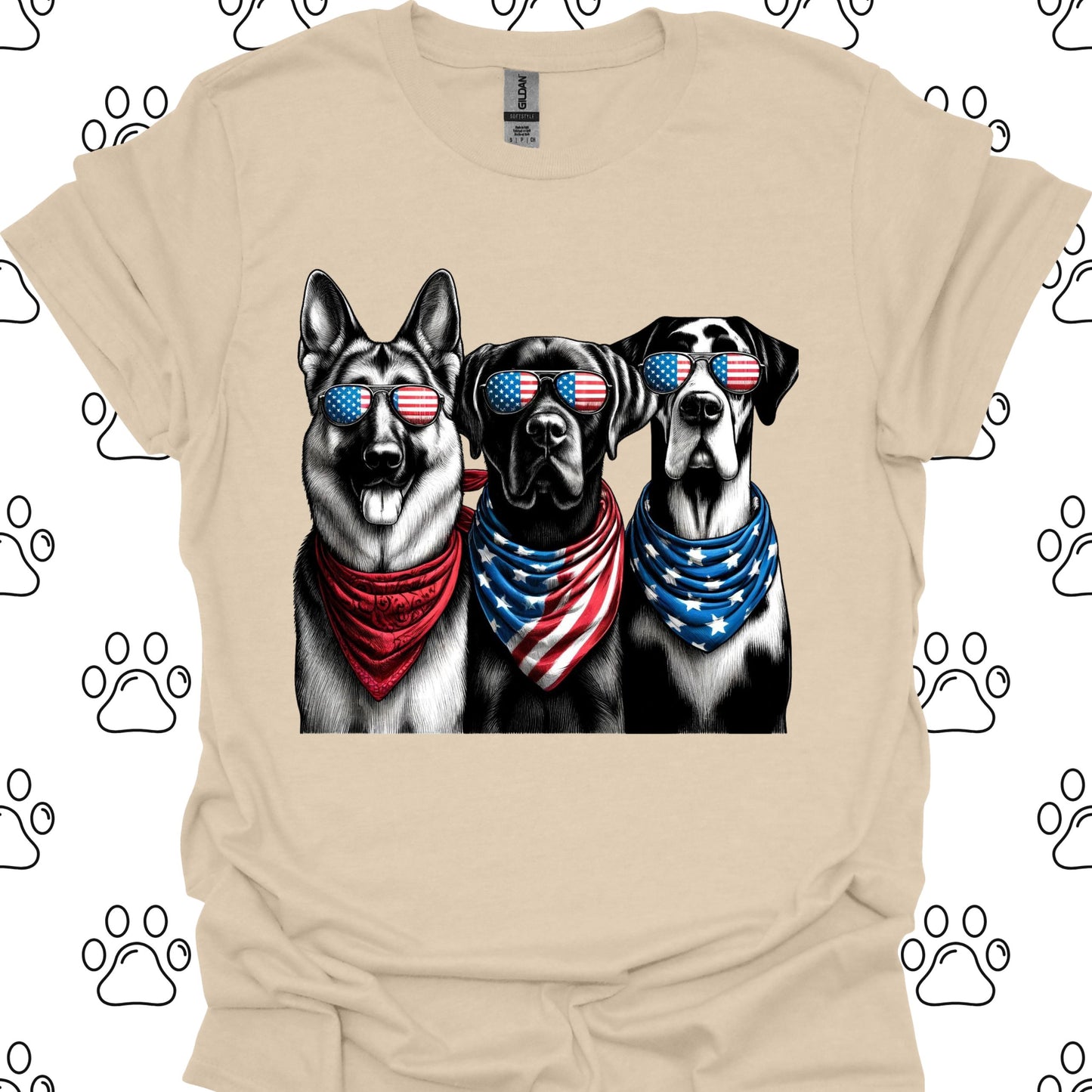 Patriotic Dogs American Flag Sunglasses T-Shirt