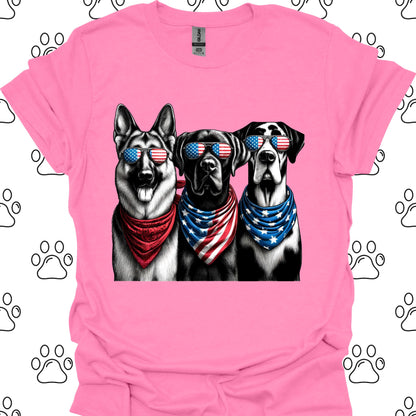 Patriotic Dogs American Flag Sunglasses T-Shirt