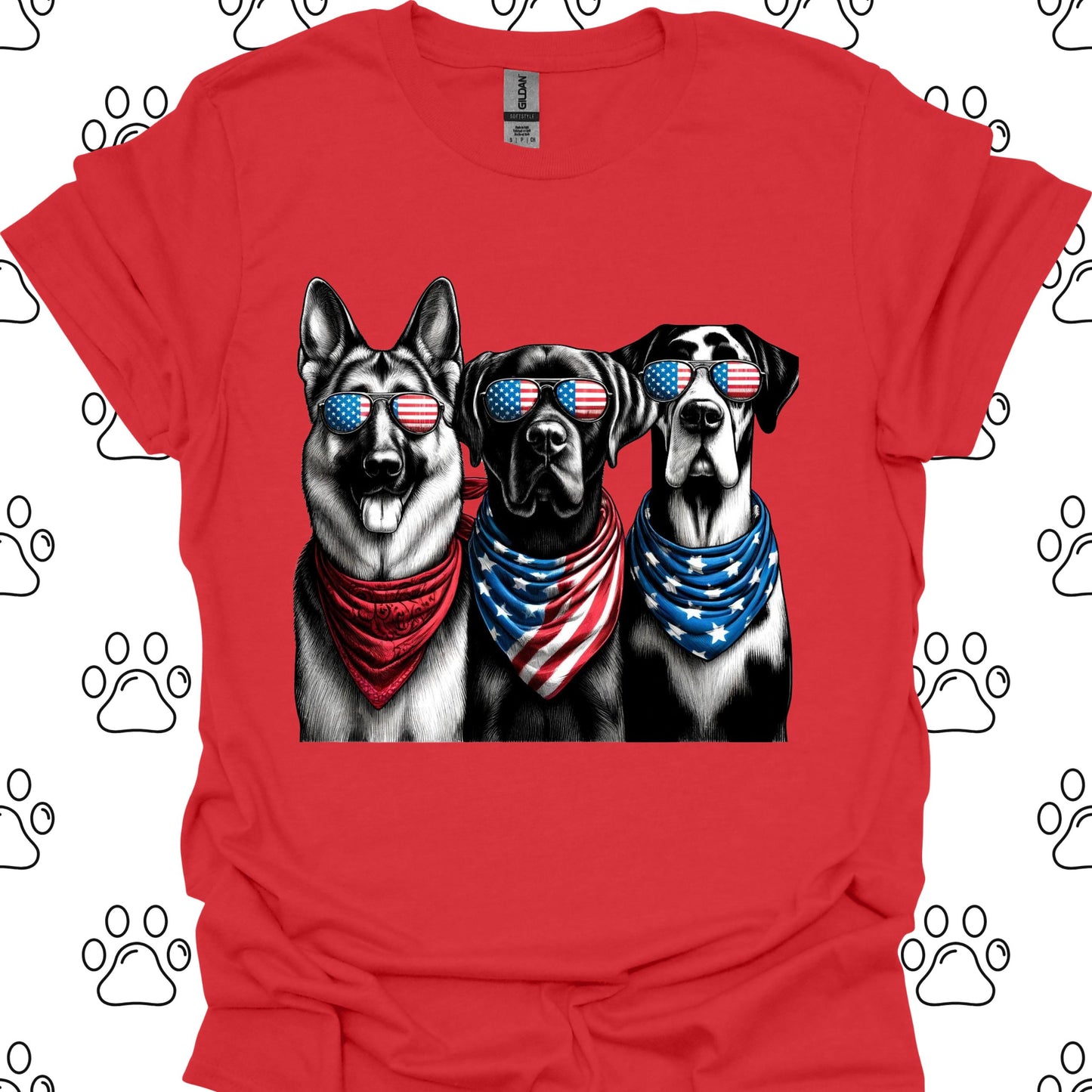 Patriotic Dogs American Flag Sunglasses T-Shirt