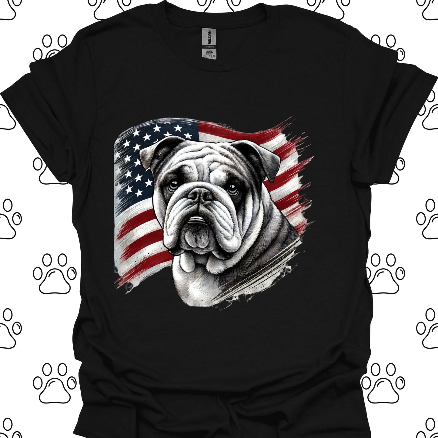 Bulldog Patriotic American Flag T-Shirt