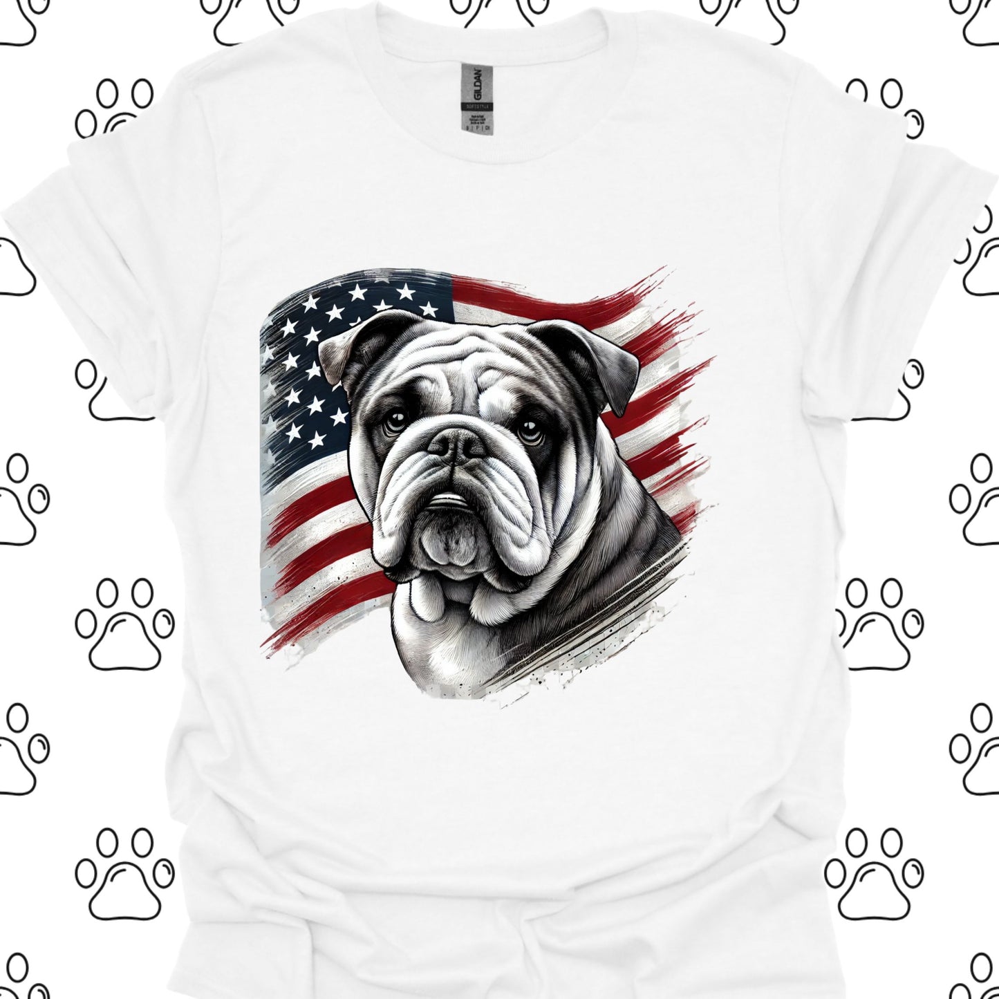 Bulldog Patriotic American Flag T-Shirt