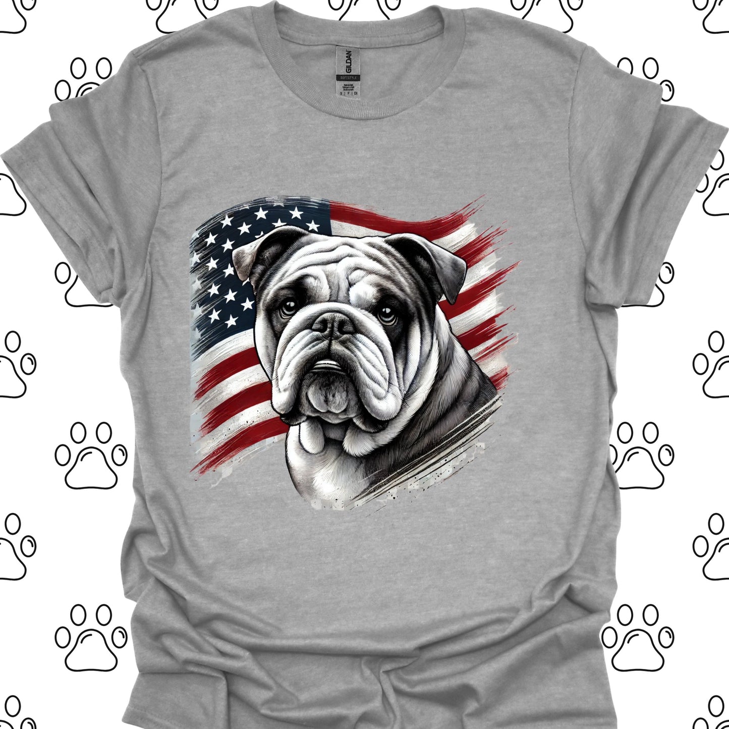 Bulldog Patriotic American Flag T-Shirt