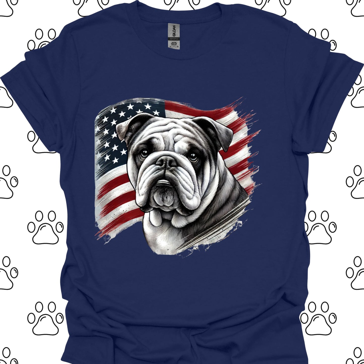 Bulldog Patriotic American Flag T-Shirt