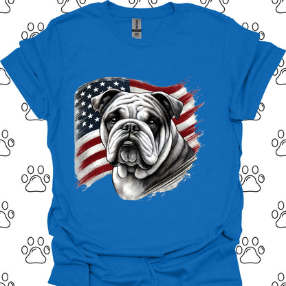 Bulldog Patriotic American Flag T-Shirt