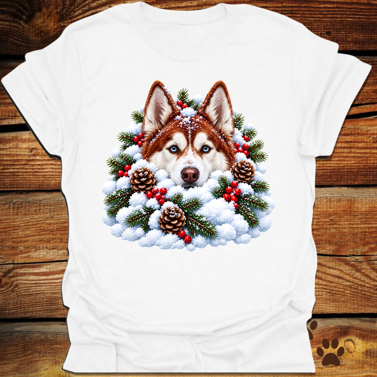 Red Husky Snow Pile T-Shirt