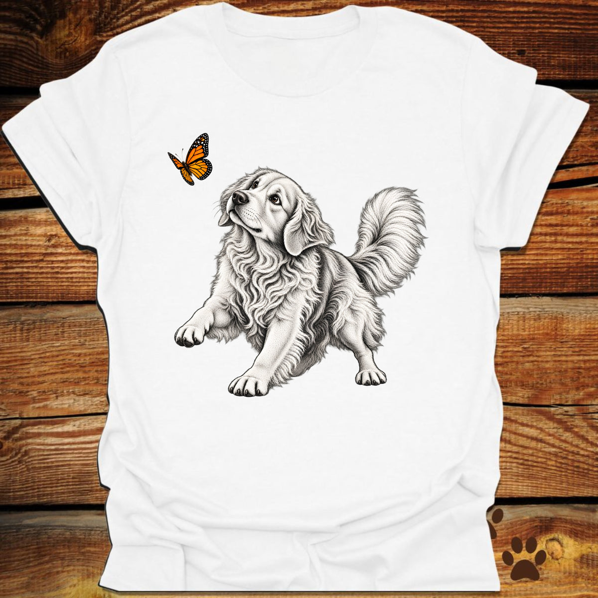 Golden Retriever Chasing Butterfly T-Shirt