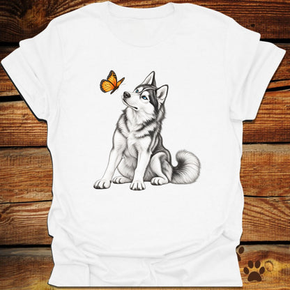 Blue-Eyed Siberian Husky Butterfly T-Shirt