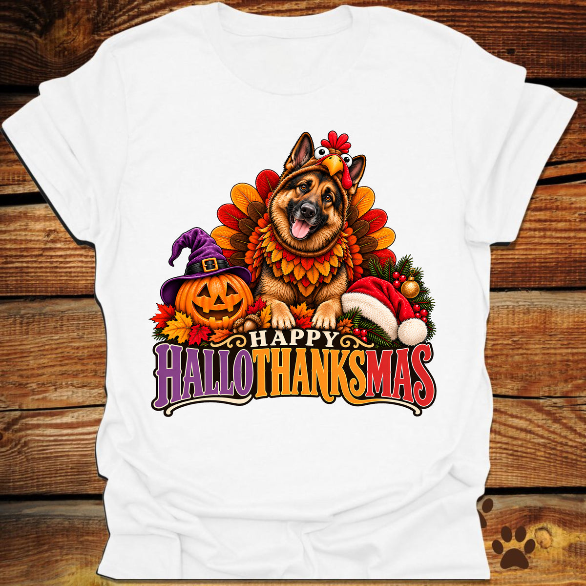 Happy Hallothanksmas German Shepherd Turkey T-Shirt