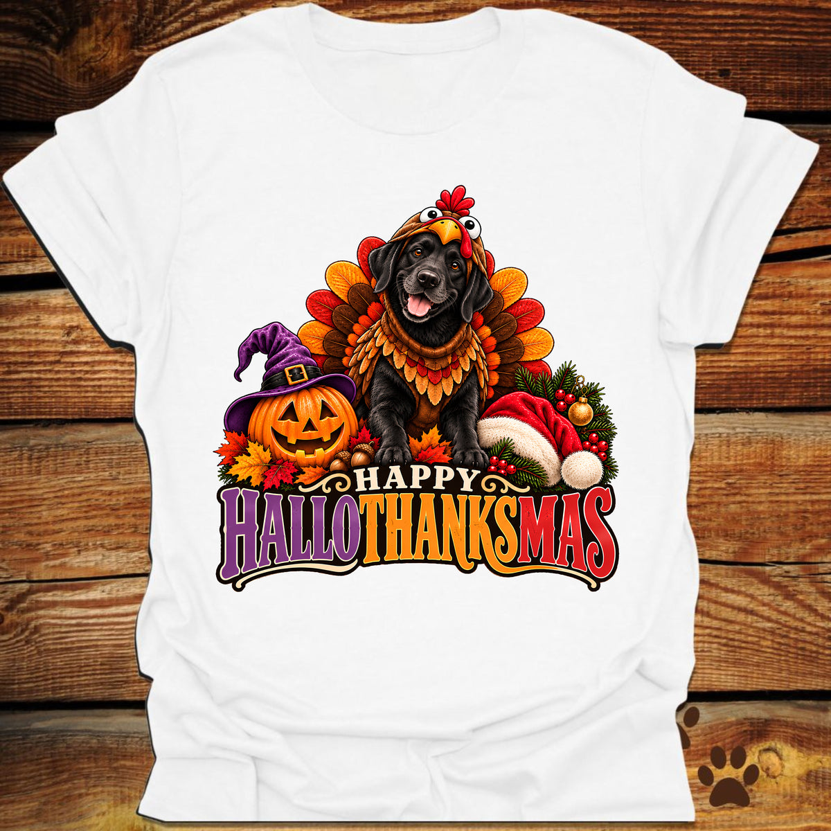 Happy Hallothanksmas Black Labrador Turkey T-Shirt
