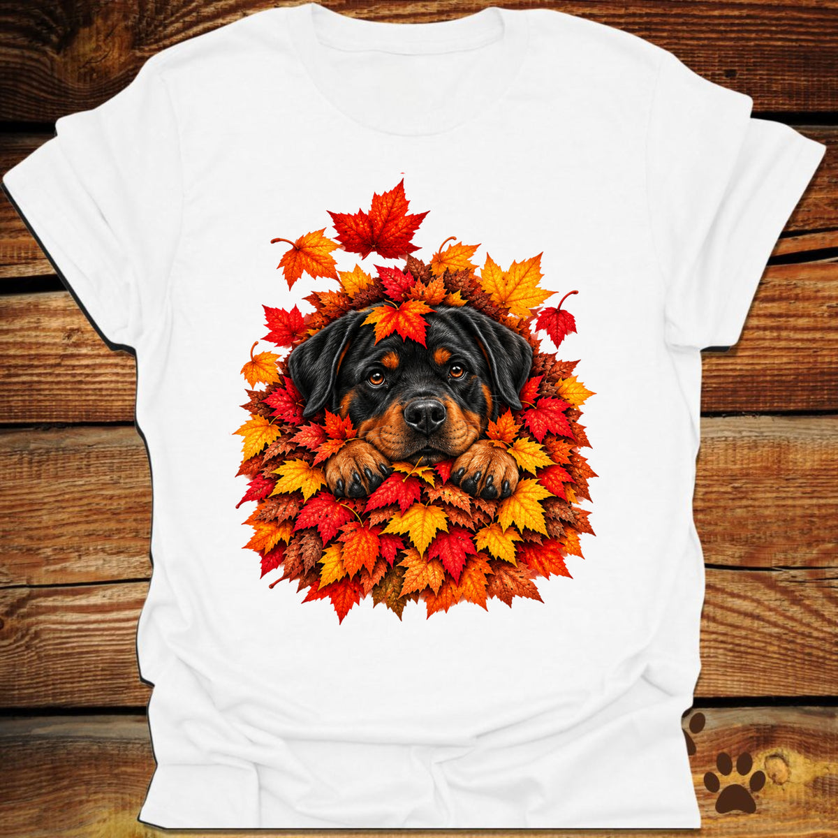 Rottweiler Leaf Pile T-Shirt - Front & Back Print