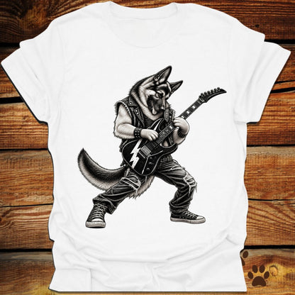 German Shepherd Shredding Guitar T-Shirt