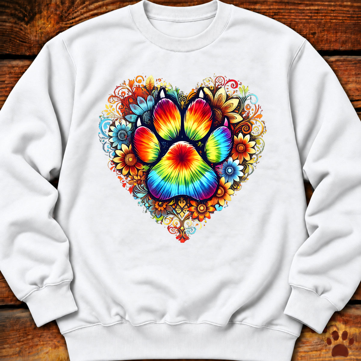 Rainbow Paw Print Heart Crewneck