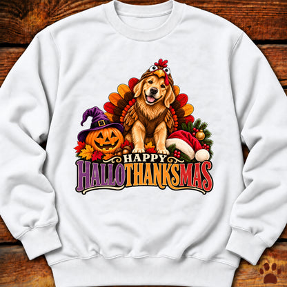 Happy Hallothanksmas Golden Retriever Turkey Sweatshirt