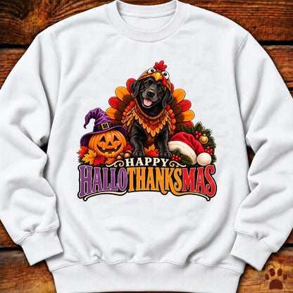 Happy Hallothanksmas Black Labrador Turkey Sweatshirt