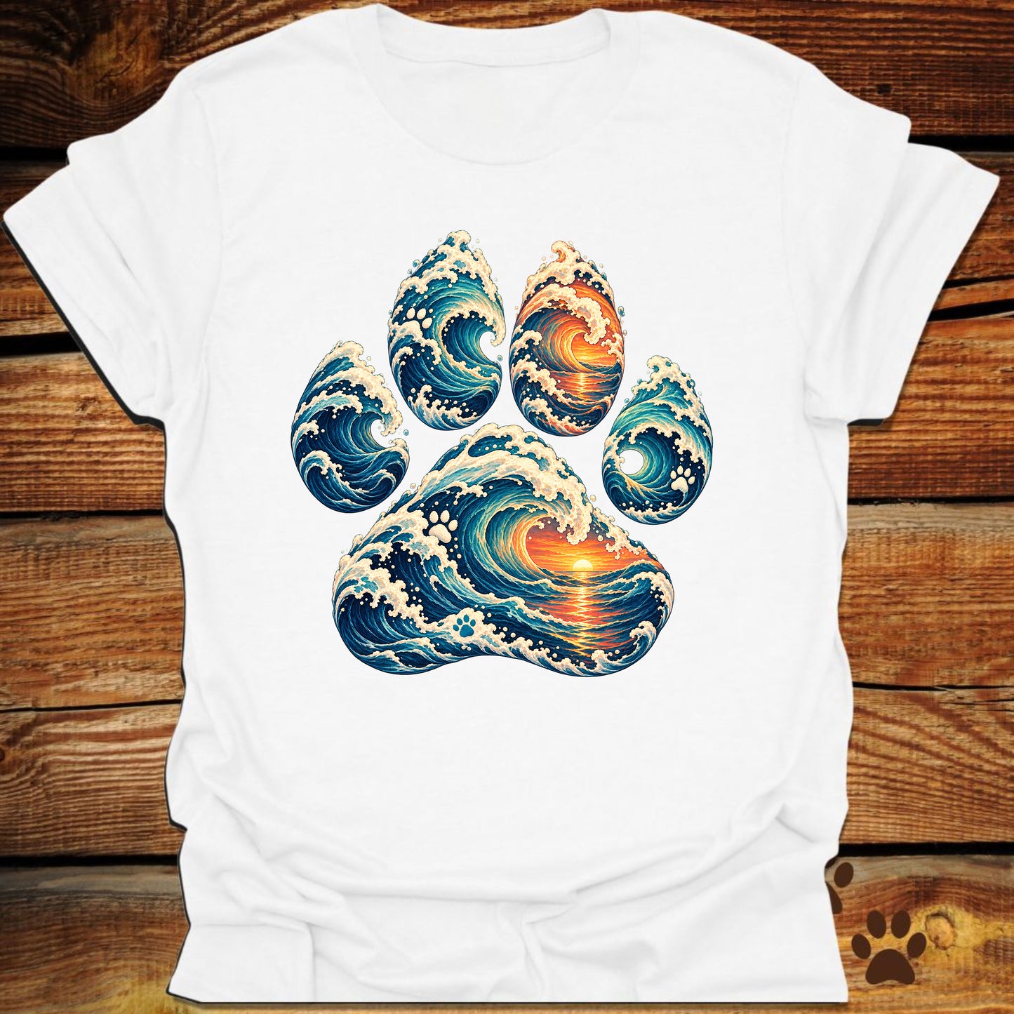 Ocean Sunset Wave Paw T-Shirt