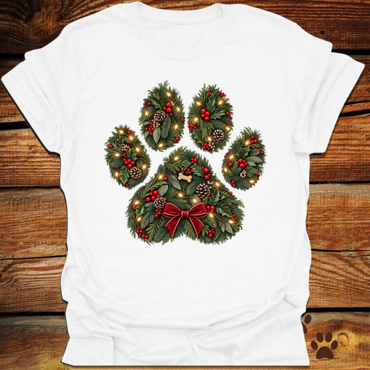 Christmas Wreath Dog Paw T-Shirt