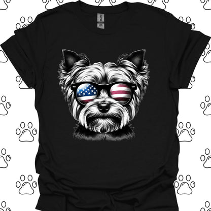 Yorkshire Terrier American Flag Sunglasses T-Shirt