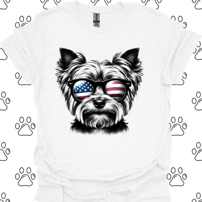 Yorkshire Terrier American Flag Sunglasses T-Shirt