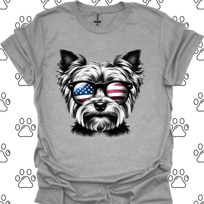 Yorkshire Terrier American Flag Sunglasses T-Shirt