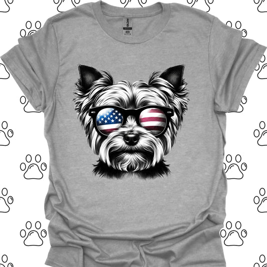 Yorkshire Terrier American Flag Sunglasses T-Shirt