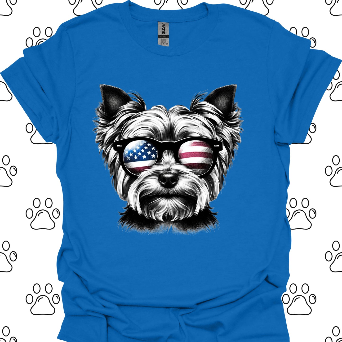 Yorkshire Terrier American Flag Sunglasses T-Shirt