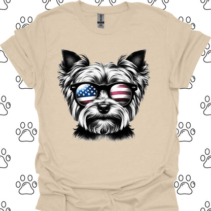 Yorkshire Terrier American Flag Sunglasses T-Shirt