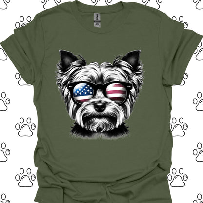 Yorkshire Terrier American Flag Sunglasses T-Shirt