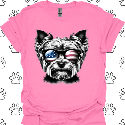 Yorkshire Terrier American Flag Sunglasses T-Shirt